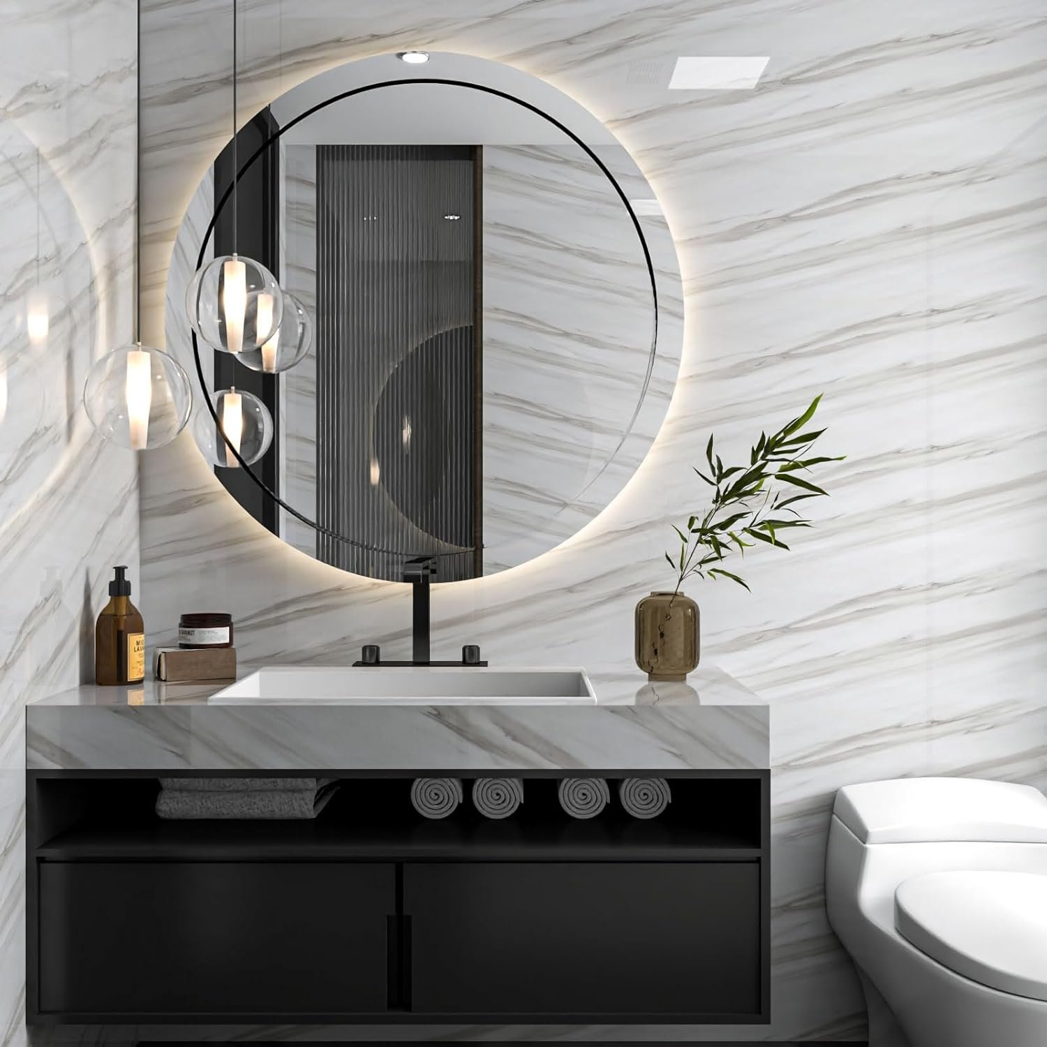ORON DECO Glossy Marble Wallpaper Sticker Self-Adhesive Peel And Stick Design Waterproof Bathroom Granite Contact Paper