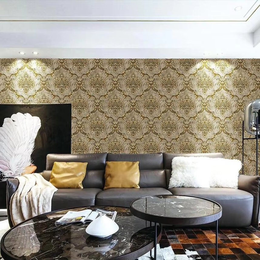 Wholesale Cheap Price Hot selling Ready Stock New Design Classic Damask Textured PVC Wallpaper for Home Decor