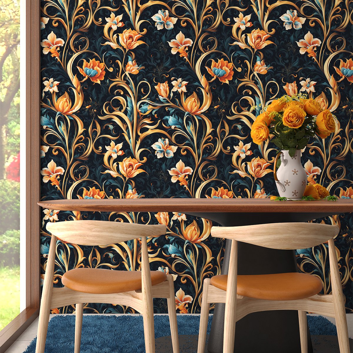 Retro floral stickers cabinet self-adhesive wallpaper room decoration waterproof and moisture-proof bedroom renovation cabinet