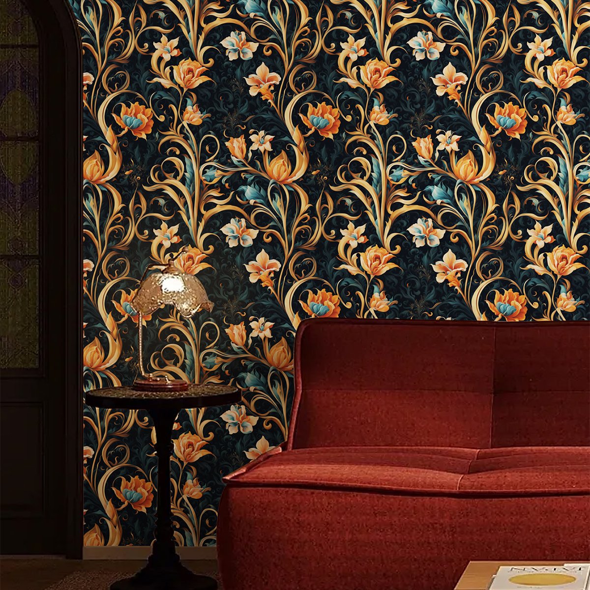Retro floral stickers cabinet self-adhesive wallpaper room decoration waterproof and moisture-proof bedroom renovation cabinet