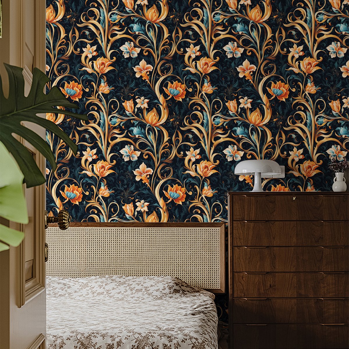 Retro floral stickers cabinet self-adhesive wallpaper room decoration waterproof and moisture-proof bedroom renovation cabinet