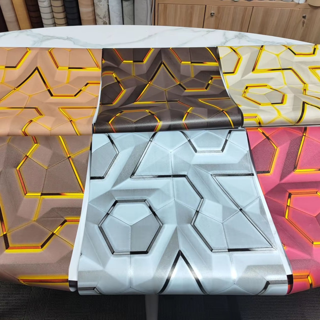 UDK Self-Adhesive 3D Geometric Wallpaper for Interior Decoration with Waterproof PVC