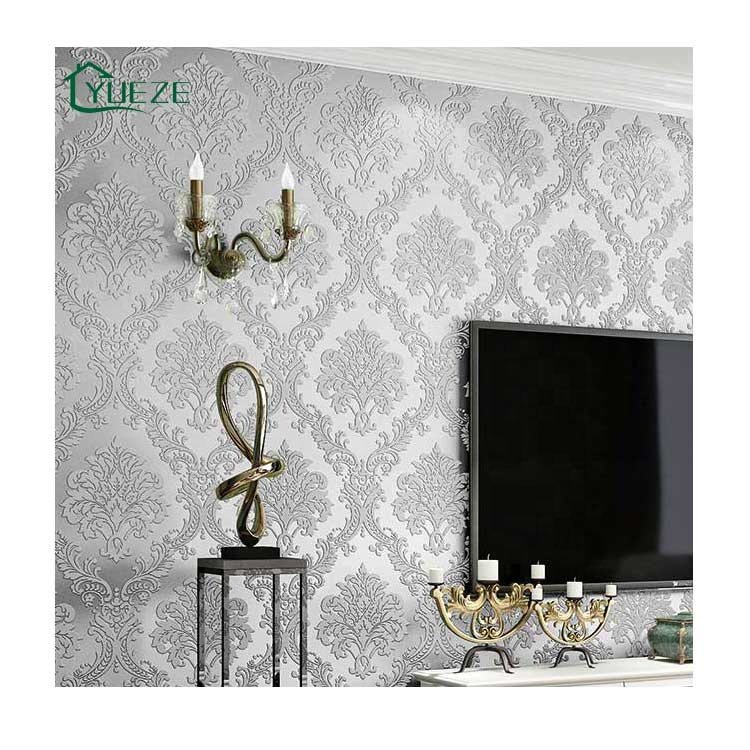 High Quality Suede Wallpaper Modern 3D Gray Damask Non Woven Wallpaper Living Room Tv Background Wall Wallpaper