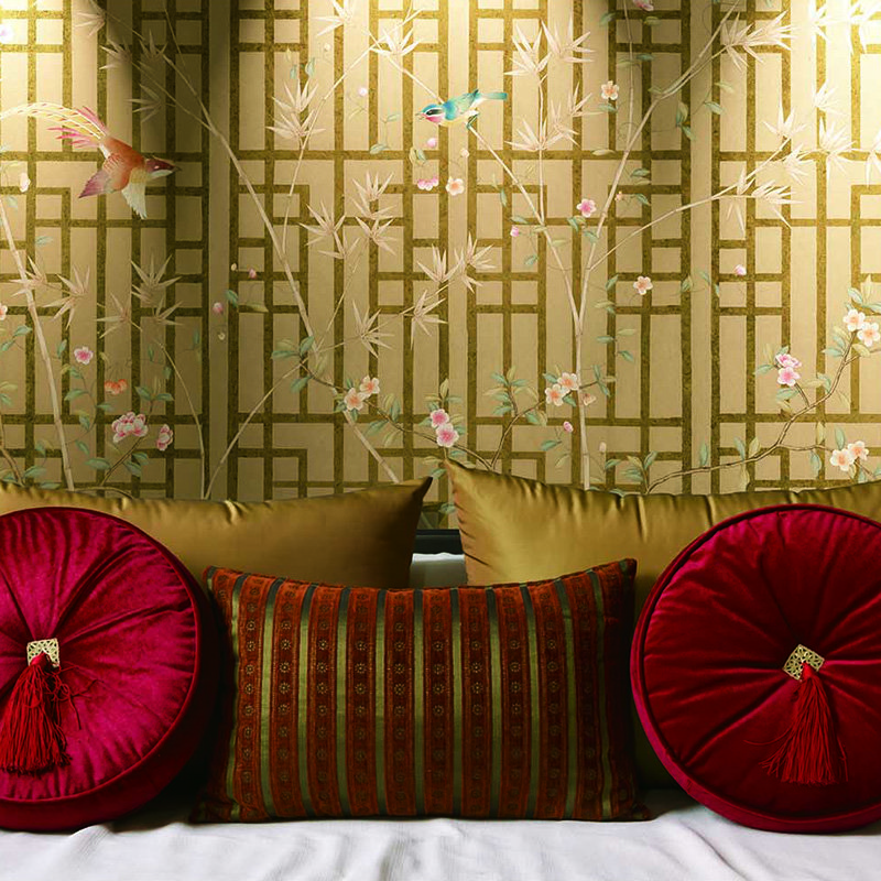 Luxury Gilded Hand-made Non-woven Chinese Traditional Wallpaper