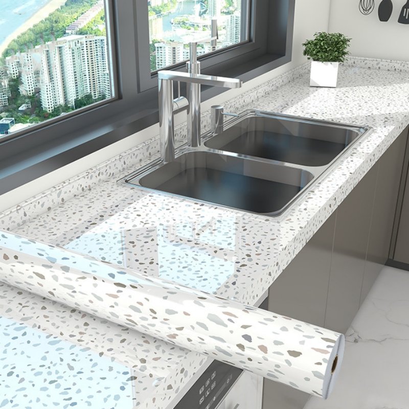 Rustic PVC Peel and Stick Wallpaper Rolls Gloss Grey Contact Paper for Farmhouse Cabinets Waterproof Removable for Apartments