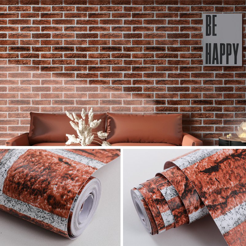 Deco Office Hall Vinyl Peel & Stick Red 3D Soft Brick Look Adhesive Wall Paper Rolls