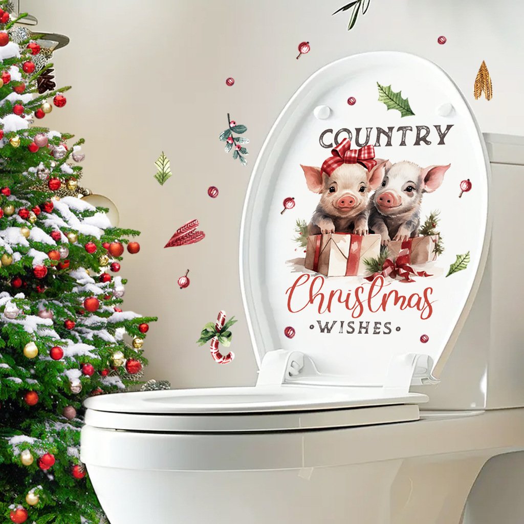christmas toilet stickers supplies santa claus pvc Self-adhesive peel & stick waterproof bathroom wall stickers sales promotion
