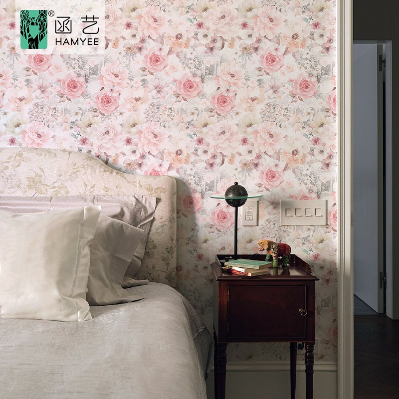 Custom design self-adhesive wallpaper 0.44cm thick floral peel and stick wall paper for bedroom