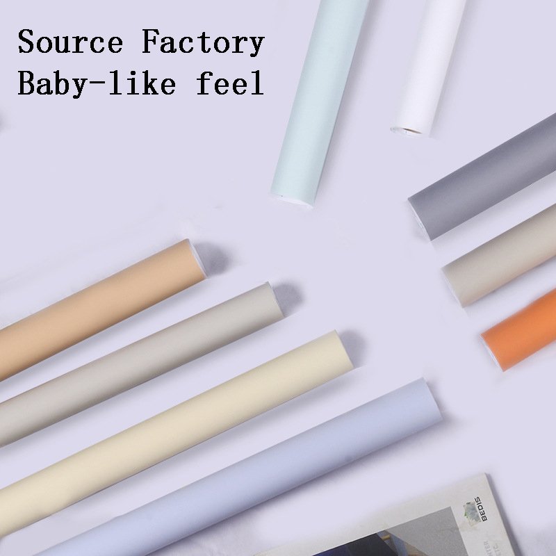 stickers furniture renovation wallpaper rolls pvc self-adhesive solid color skin feel cream wind wardrobe wall home decor ect