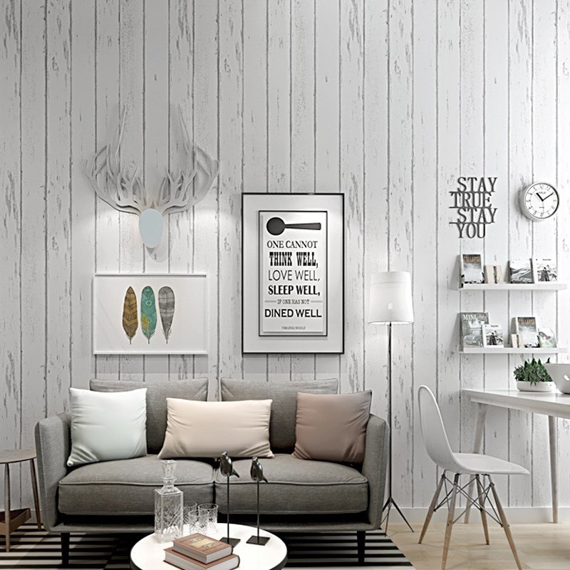 White wood grain kitchen wall stickers moisture-proof PVC self-adhesive wallpaper rolls for background wall furniture renovation