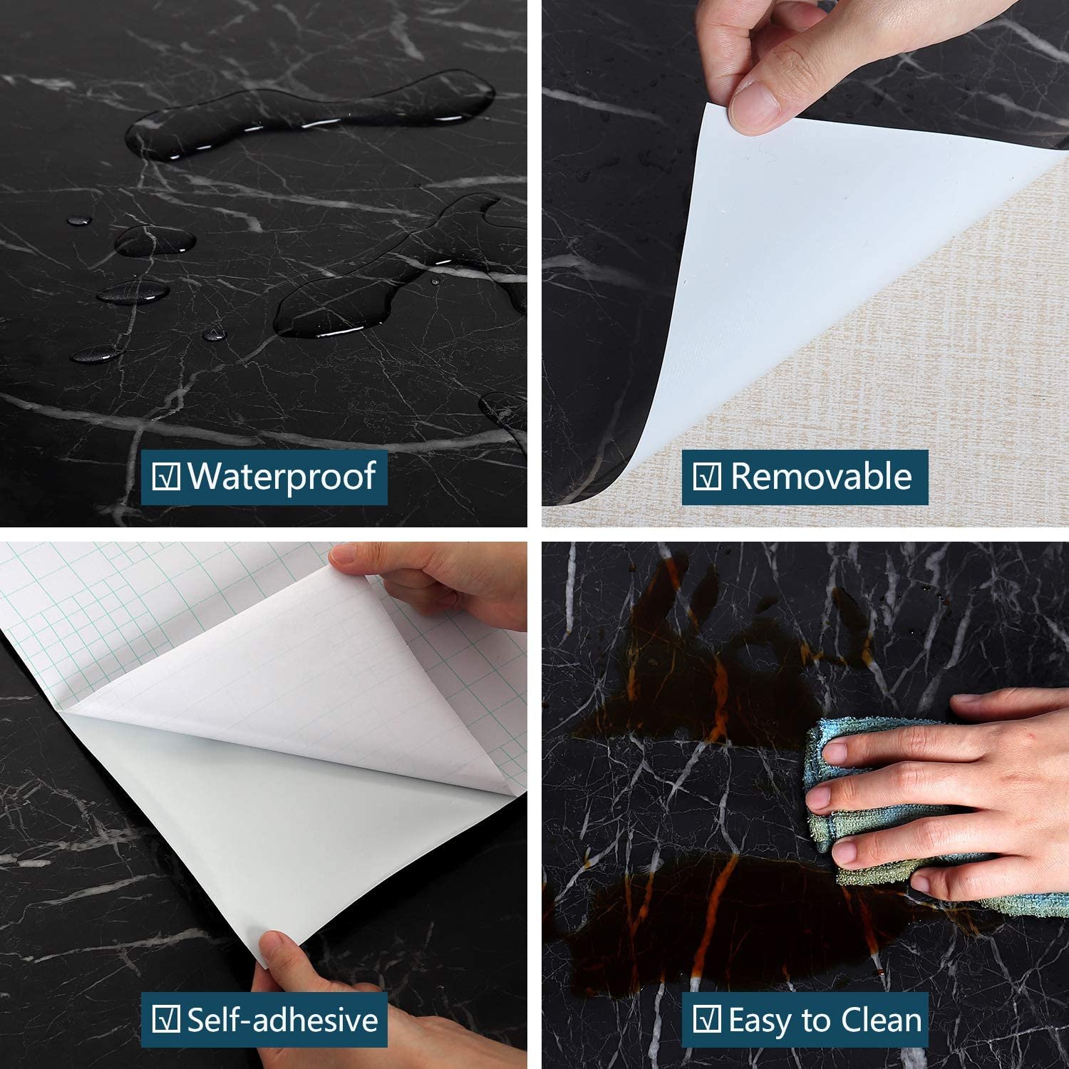Hot Selling Black Morden Waterproof Pvc Self Adhesive Marble Decorative Wallpaper Roll For Bathroom Kitchen Countertop