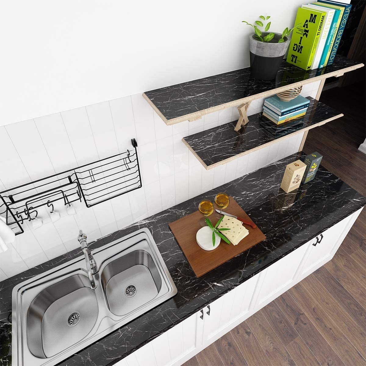 Hot Selling Black Morden Waterproof Pvc Self Adhesive Marble Decorative Wallpaper Roll For Bathroom Kitchen Countertop