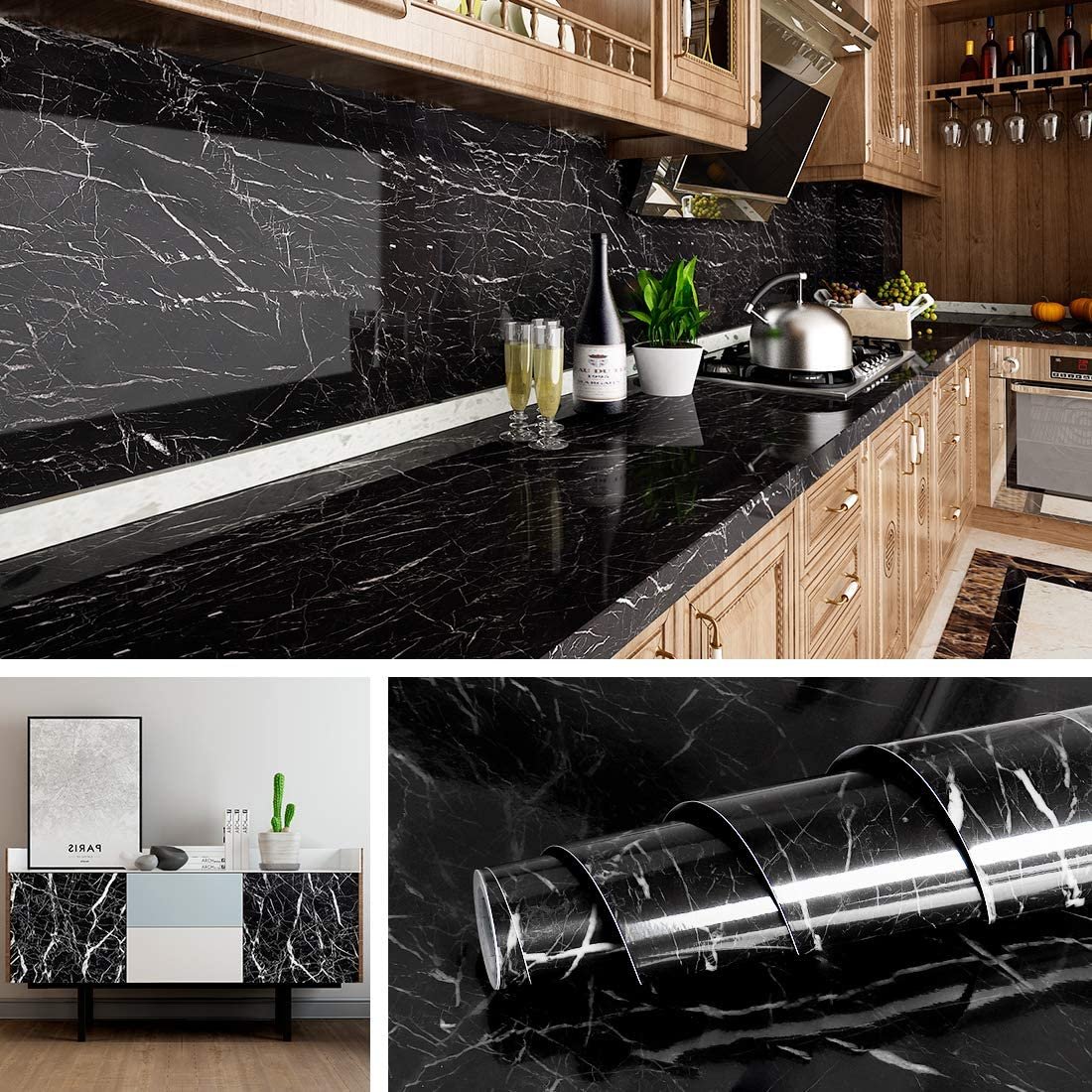 Hot Selling Black Morden Waterproof Pvc Self Adhesive Marble Decorative Wallpaper Roll For Bathroom Kitchen Countertop