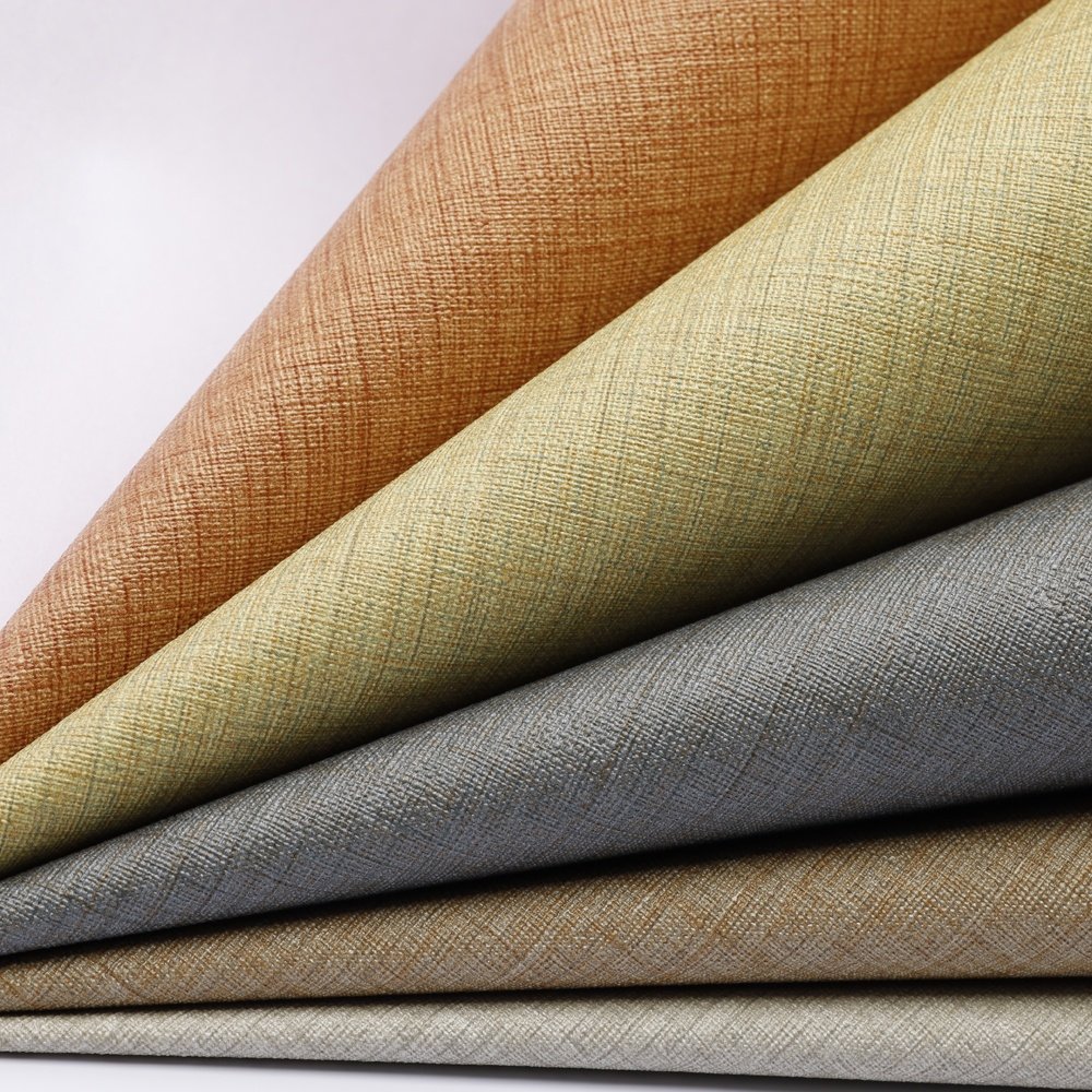 Hot selling mild Woven texture Wall Decoration Fabric Backed 100% Vinyl PVC Wallpaper Wall coverings Bedroom Wall Decoration