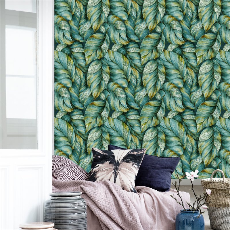 In stock Botanical Wallpaper Waterproof 3d Modern leaves Wallpaper Bedroom Decorative Pvc Cheap Wallpaper