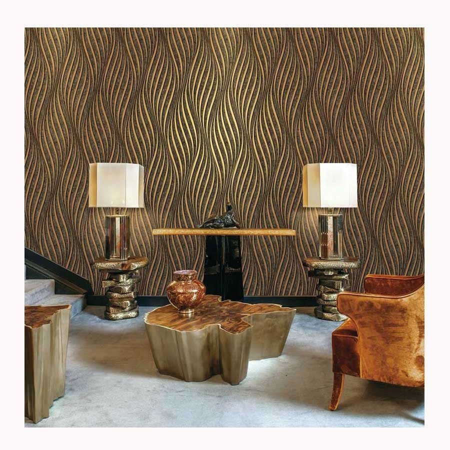 High Quality White and Gold Embossed Texured Vinyl Hotel Decoration Wallpaper