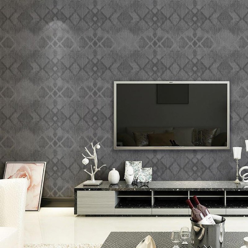 3D geometric dark textured brushing water Self adhesive non woven wallpaper gray