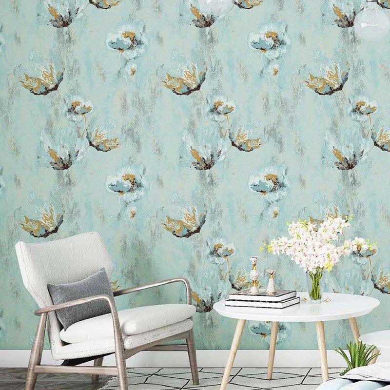 Abstract lotus brushing water Self adhesive non woven wallpaper