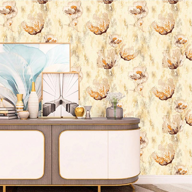 Abstract lotus brushing water Self adhesive non woven wallpaper
