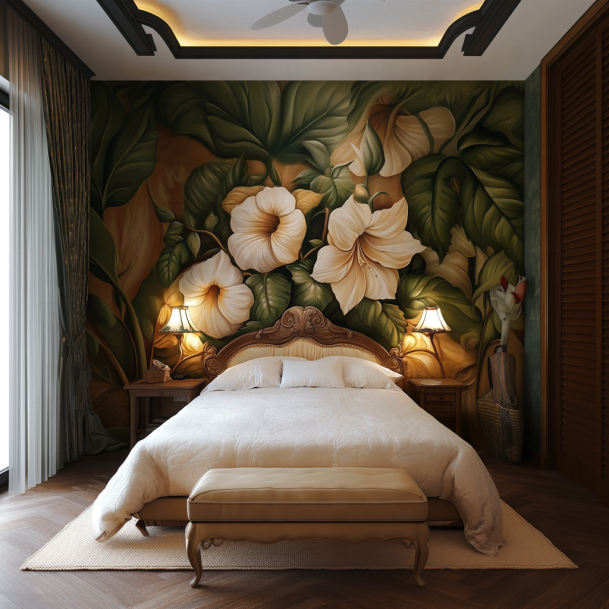 3D White Flower and Leaves Elegance Fabric Wallpaper Bedroom Wall Decoration Hotel Wall Murals Non-woven