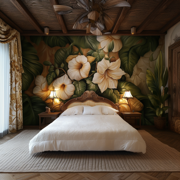 3D White Flower and Leaves Elegance Fabric Wallpaper Bedroom Wall Decoration Hotel Wall Murals Non-woven