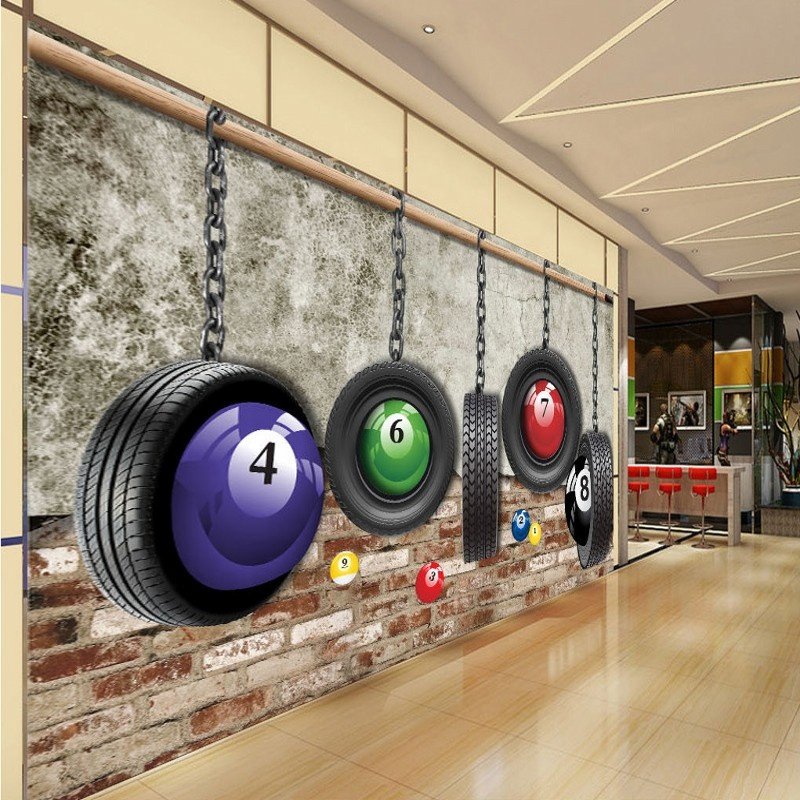 Wallpaper Cover Buku Colorful Retro Style Tires Billiards Room Mural Blue Damask Wallpaper Vinyl Wallpaper Rolls