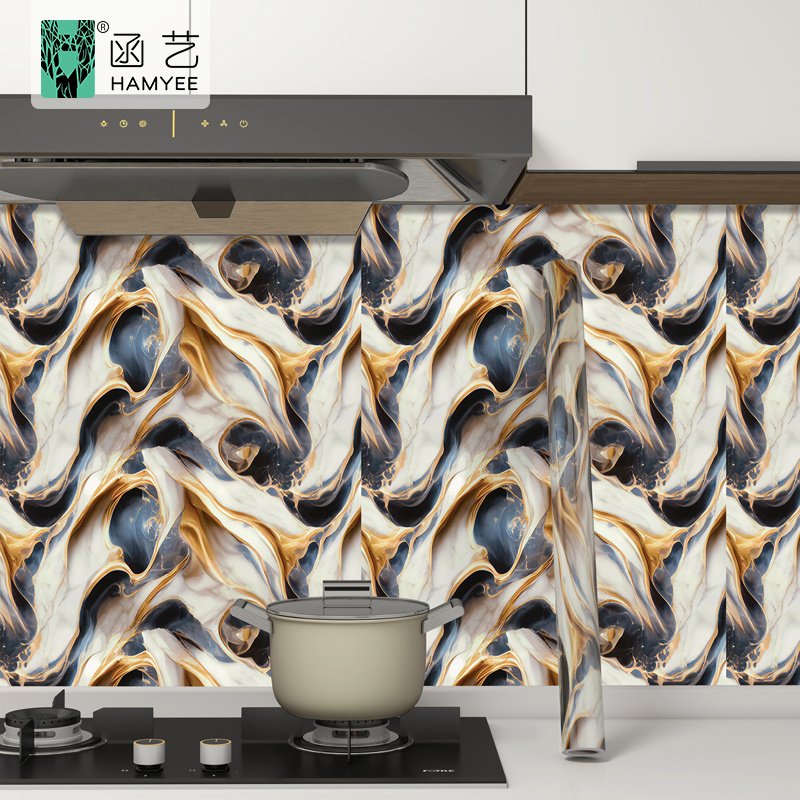 Kitchen cabinet pvc wallpaper sticker oil proof marble fire-proof self adhesive marble wallpaper for kitchen bathroom decoration