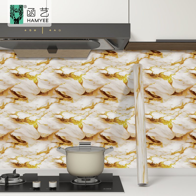 Kitchen cabinet pvc wallpaper sticker oil proof marble fire-proof self adhesive marble wallpaper for kitchen bathroom decoration
