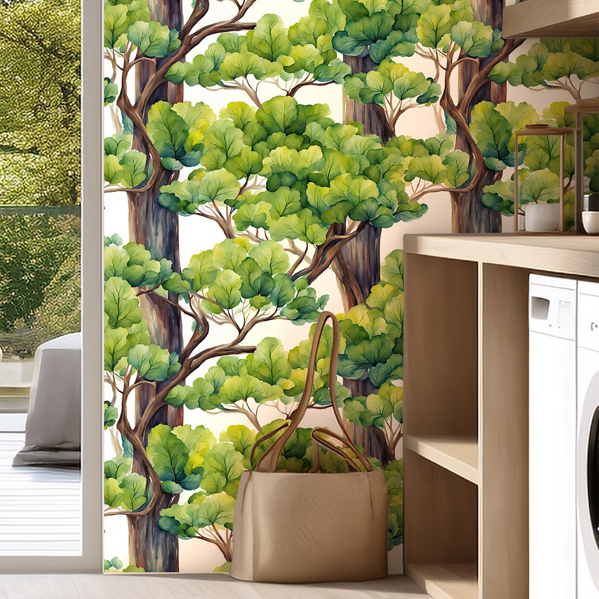 High Quality Forest Tree Wallpaper Nature Green Leaf Mural Waterproof Wallpaper Decorative Adhesive Wallpaper