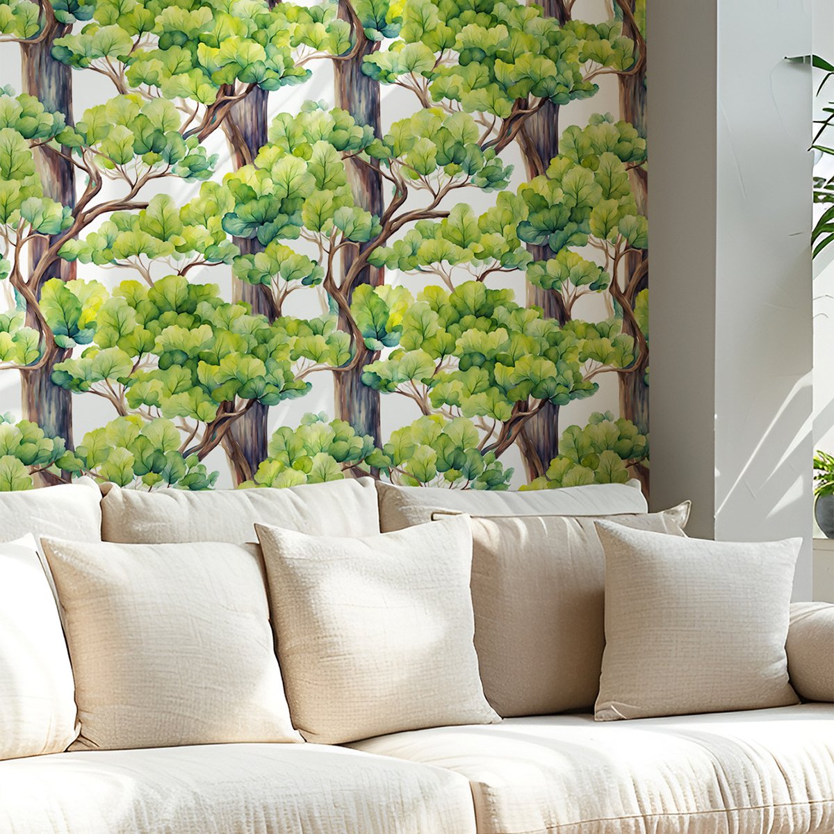 High Quality Forest Tree Wallpaper Nature Green Leaf Mural Waterproof Wallpaper Decorative Adhesive Wallpaper
