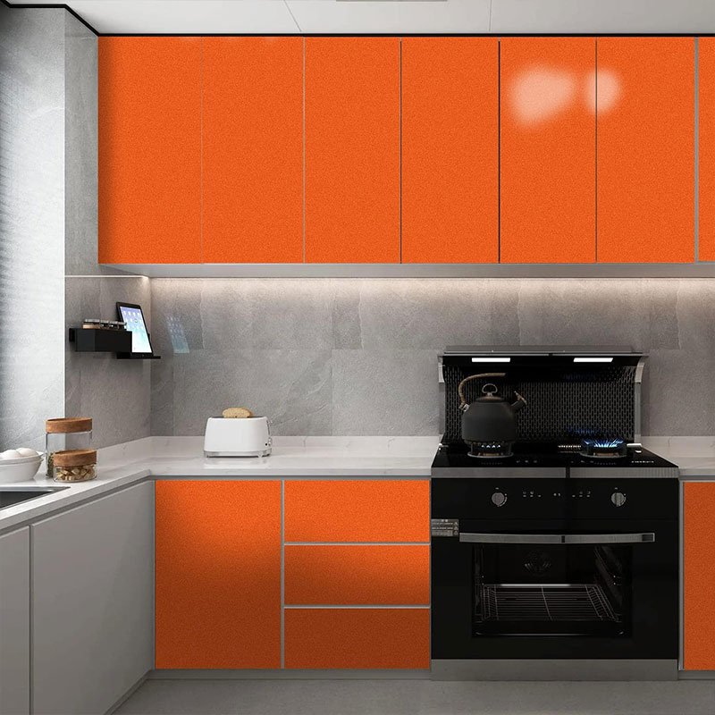 shiny solid orange color contact paper peel and stick waterproof glossy wallpaper self adhesive vinyl film roll for kitchen