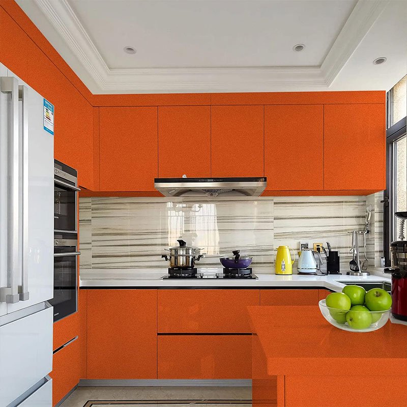 shiny solid orange color contact paper peel and stick waterproof glossy wallpaper self adhesive vinyl film roll for kitchen
