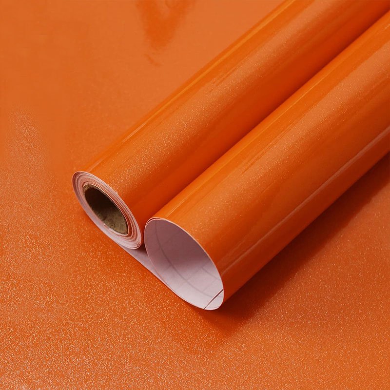 shiny solid orange color contact paper peel and stick waterproof glossy wallpaper self adhesive vinyl film roll for kitchen
