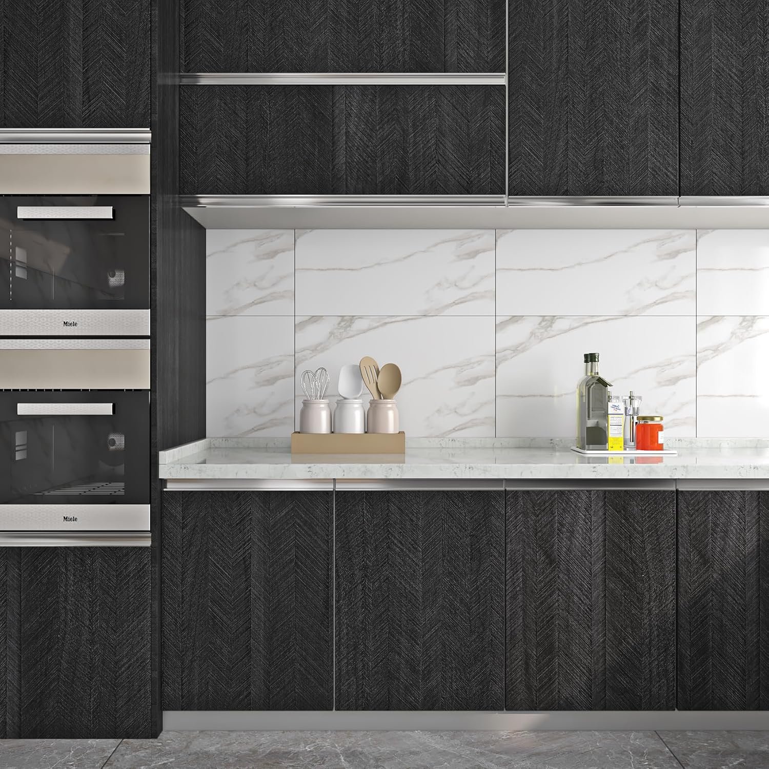 ORON DECO Black Wood Grain Wallpaper Peel Stick Waterproof Thicken PVC Self-Adhesive Kitchen Vinyl Wrap Decorative Films