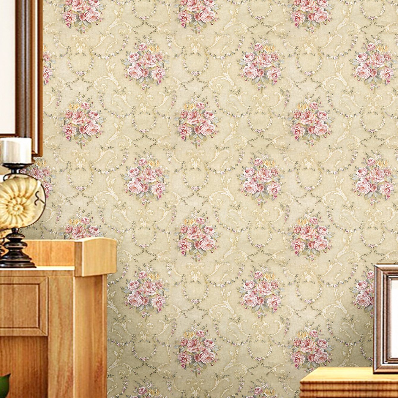 Self adhesive waterproof and anti fouling retro European floral series background decorative wallpaper, home wallpaper