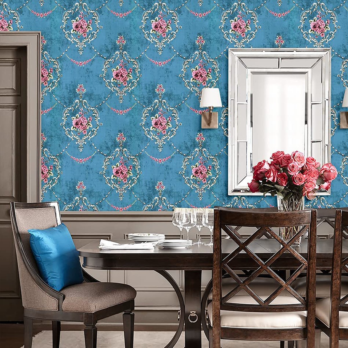 Self adhesive waterproof and anti fouling retro European floral series background decorative wallpaper, home wallpaper