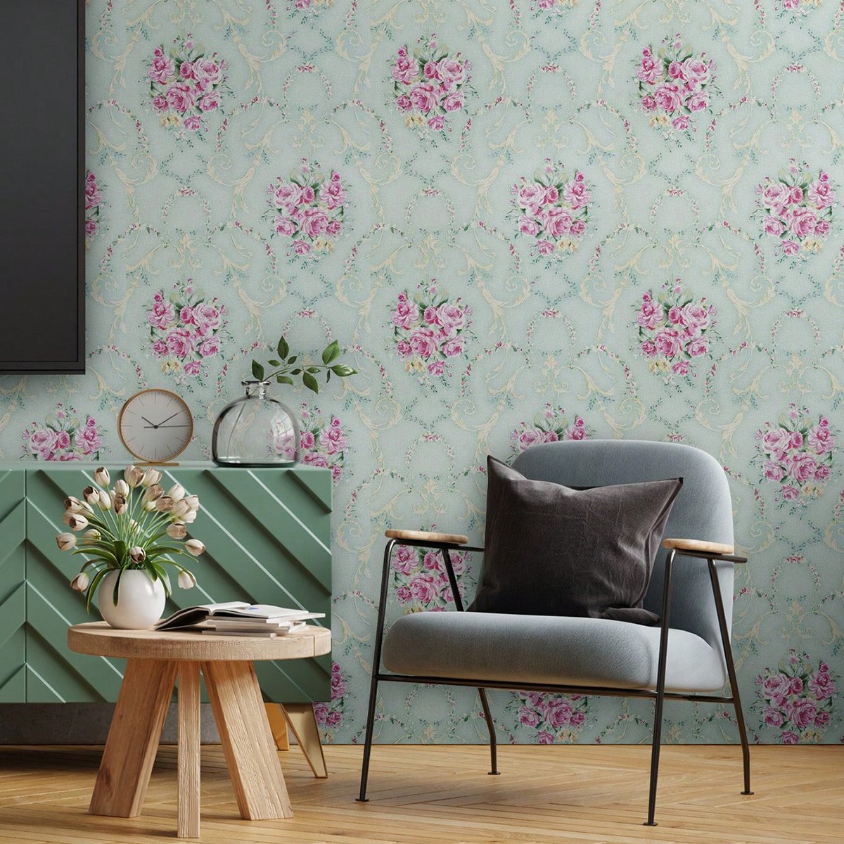Self adhesive waterproof and anti fouling retro European floral series background decorative wallpaper, home wallpaper