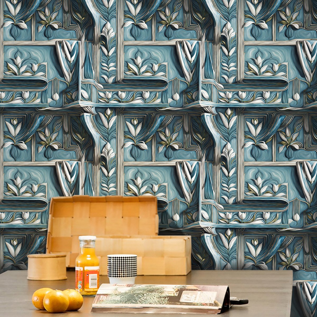 Hand Painted Fresh Forest Kitchen Wallpaper Waterproof Animal Bird Tropical Plant Coconut Tree 3d Wallpaper