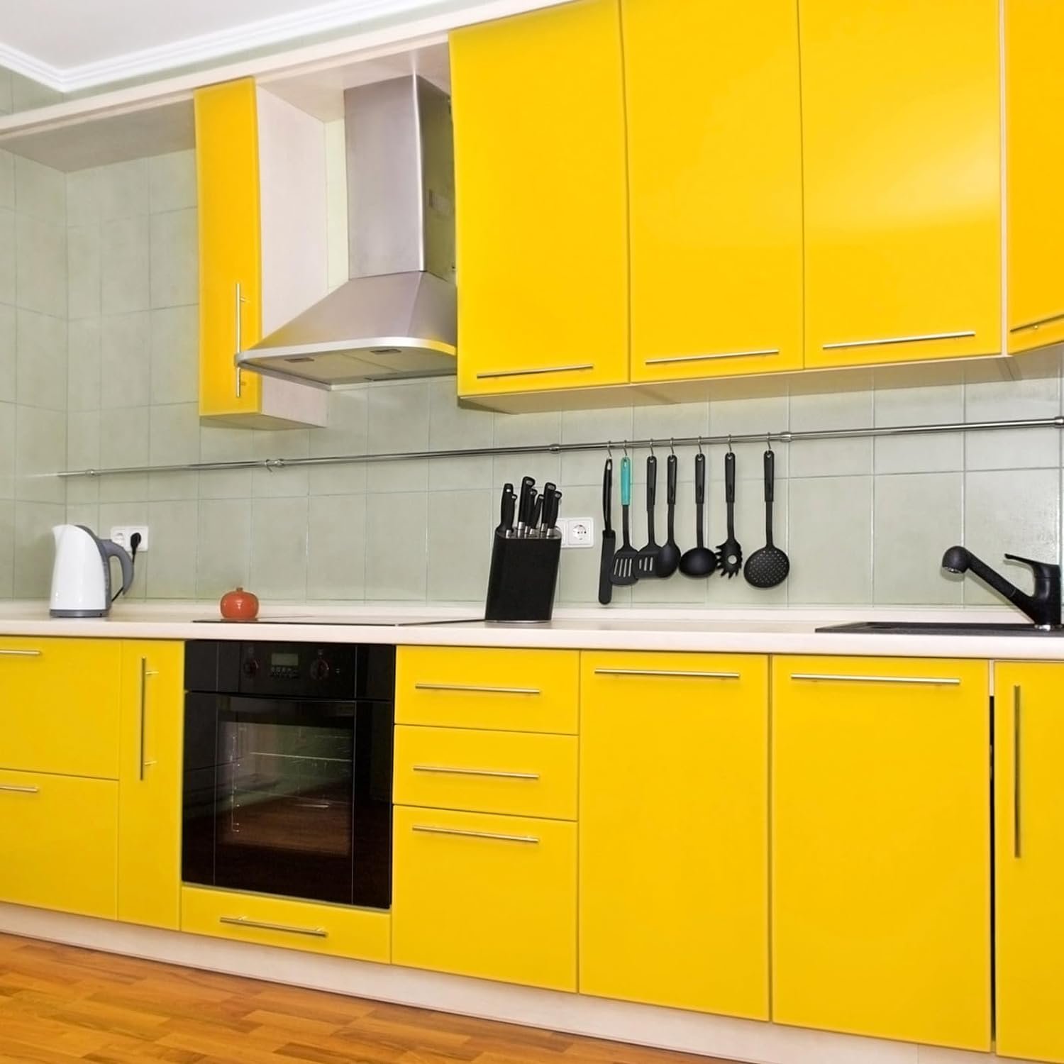 ORON DECO Self-Adhesive Contact Paper Yellow Vinyl Decorative Film Glitter Wallpaper Peel & Stick Wallpapers Kitchen Cabinets