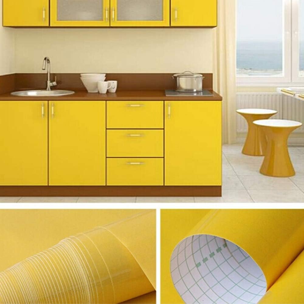 ORON DECO Self-Adhesive Contact Paper Yellow Vinyl Decorative Film Glitter Wallpaper Peel & Stick Wallpapers Kitchen Cabinets