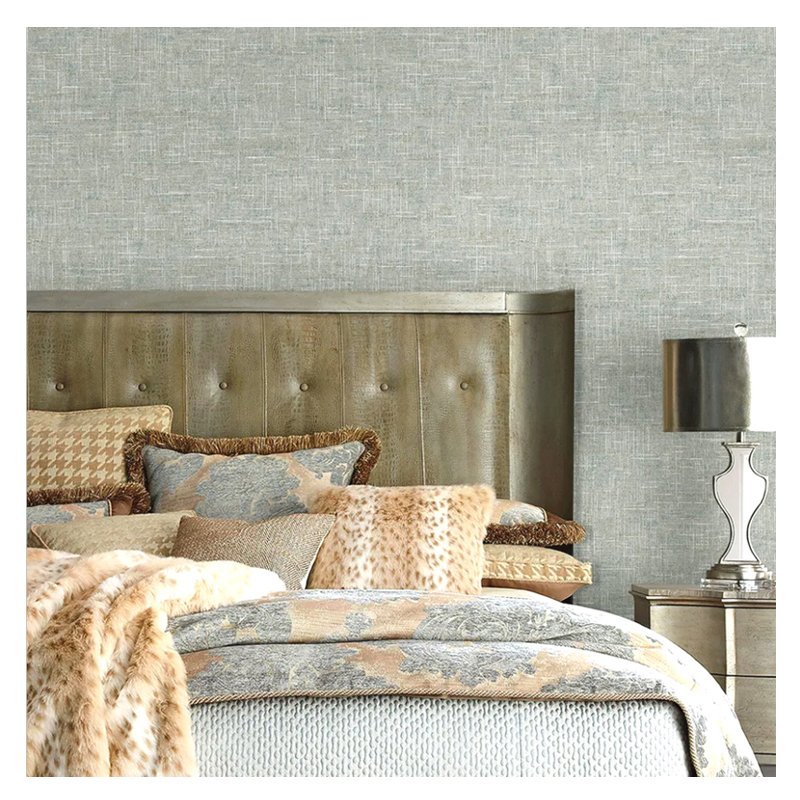 Solid color linen patterned wallpaper, simple and modern non woven wallpaper
