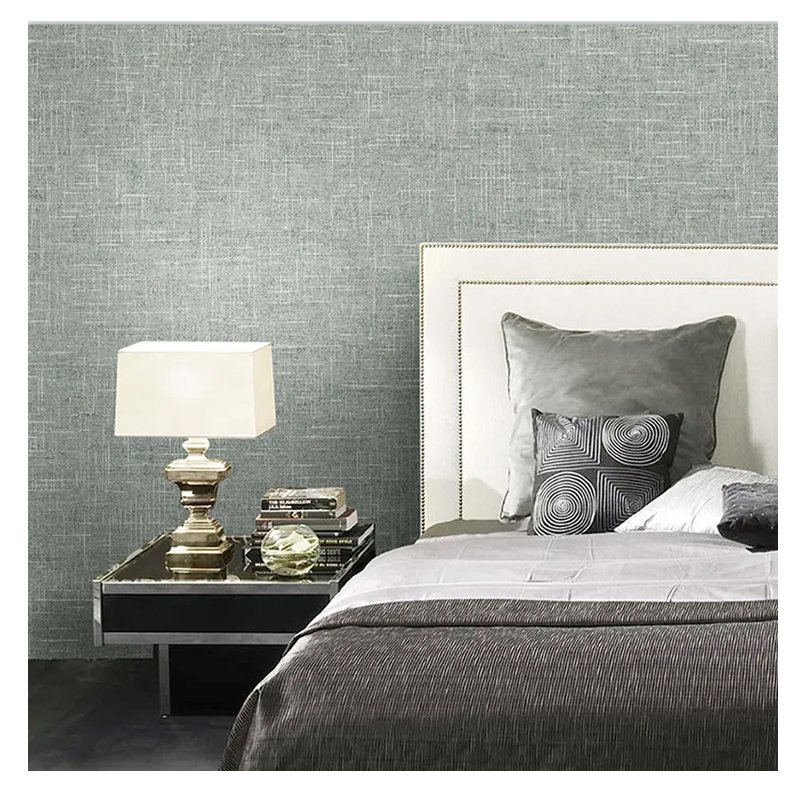 Solid color linen patterned wallpaper, simple and modern non woven wallpaper