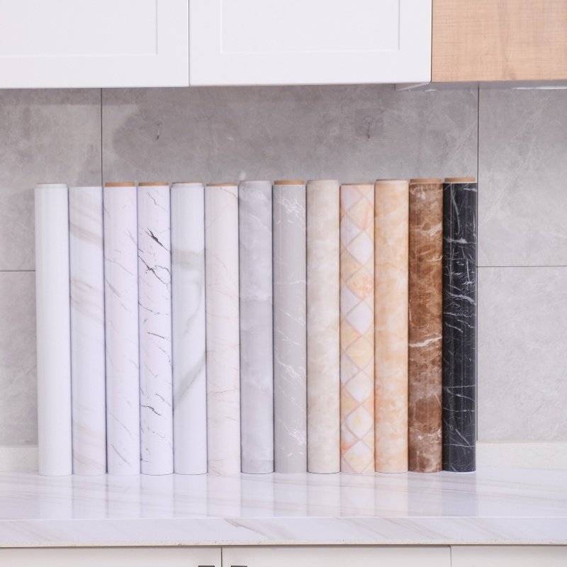 Custom Marble Design PVC Wallpaper Rolls Anti-Mould Wall Sticker Easy to Clean for Apartment Bathrooms