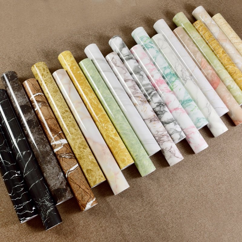 Custom Marble Design PVC Wallpaper Rolls Anti-Mould Wall Sticker Easy to Clean for Apartment Bathrooms