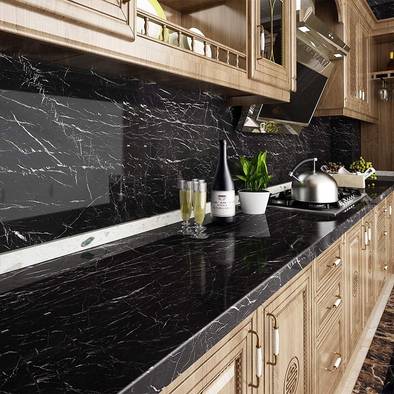Removable black marble sticker pvc wall paper self adhesive waterproof 3d marble wallpaper roll 23.6inch x 393.7inch for kitchen