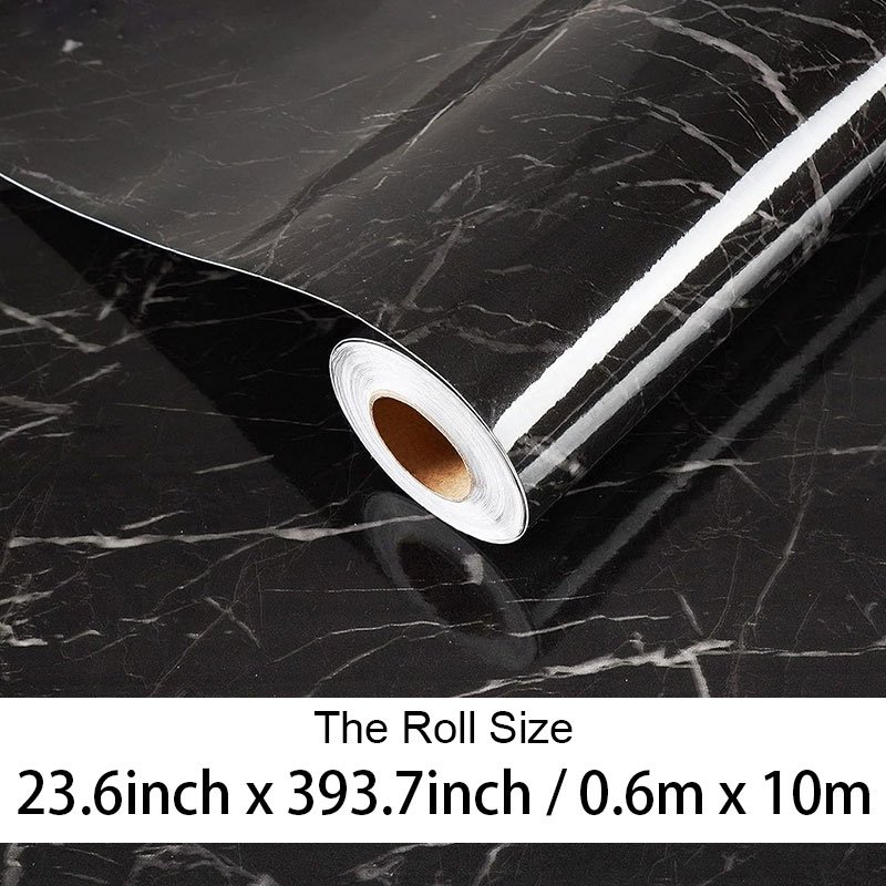 Removable black marble sticker pvc wall paper self adhesive waterproof 3d marble wallpaper roll 23.6inch x 393.7inch for kitchen