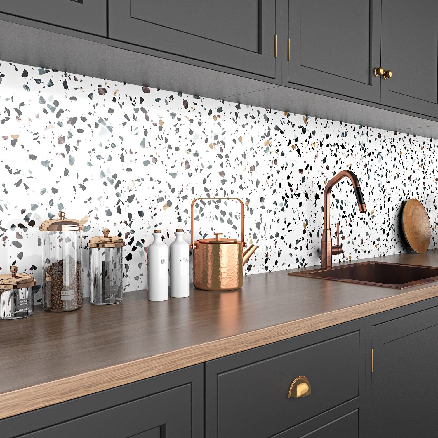 White Marble Granite Countertop Contact Paper Waterproof Vinyl Terrazzo Wallpaper Peel and Stick Kitchen Counter Wall Paper Roll