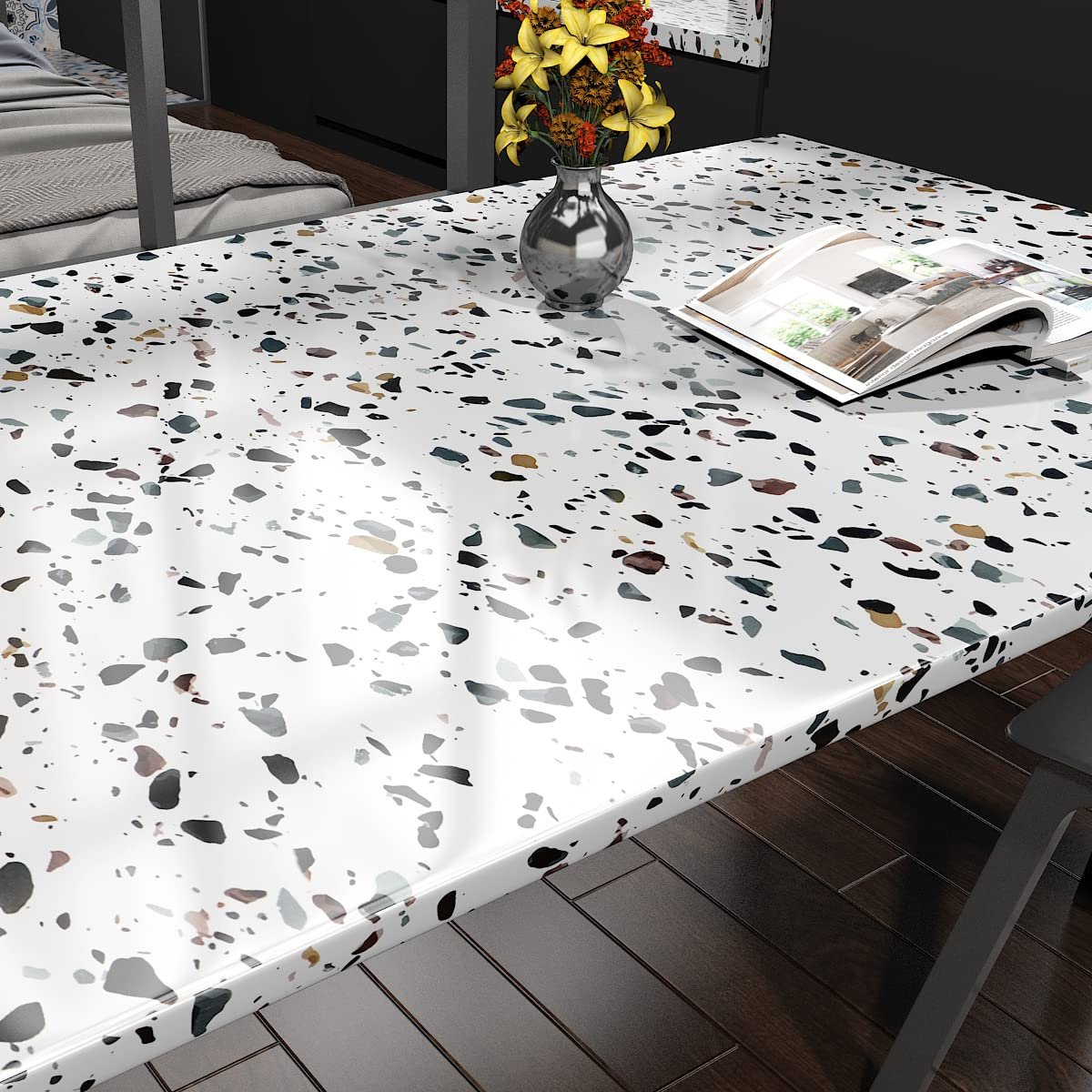 White Marble Granite Countertop Contact Paper Waterproof Vinyl Terrazzo Wallpaper Peel and Stick Kitchen Counter Wall Paper Roll