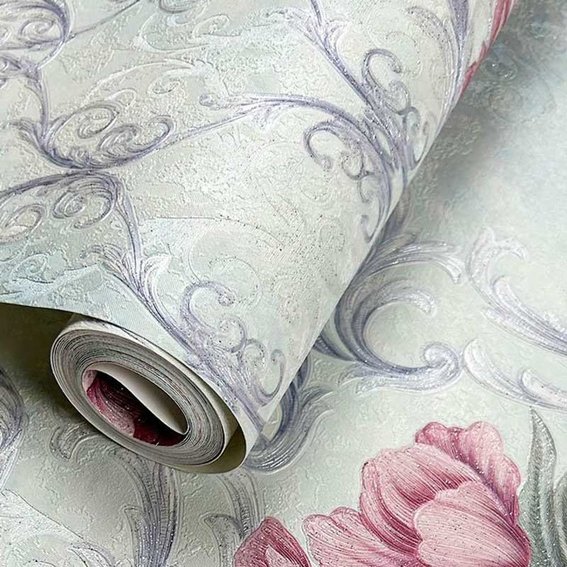 Waterproof Light Blue Classic Floral PVC Wallpaper Livingroom Bedroom Home Decoration Vinyl Wallcovering