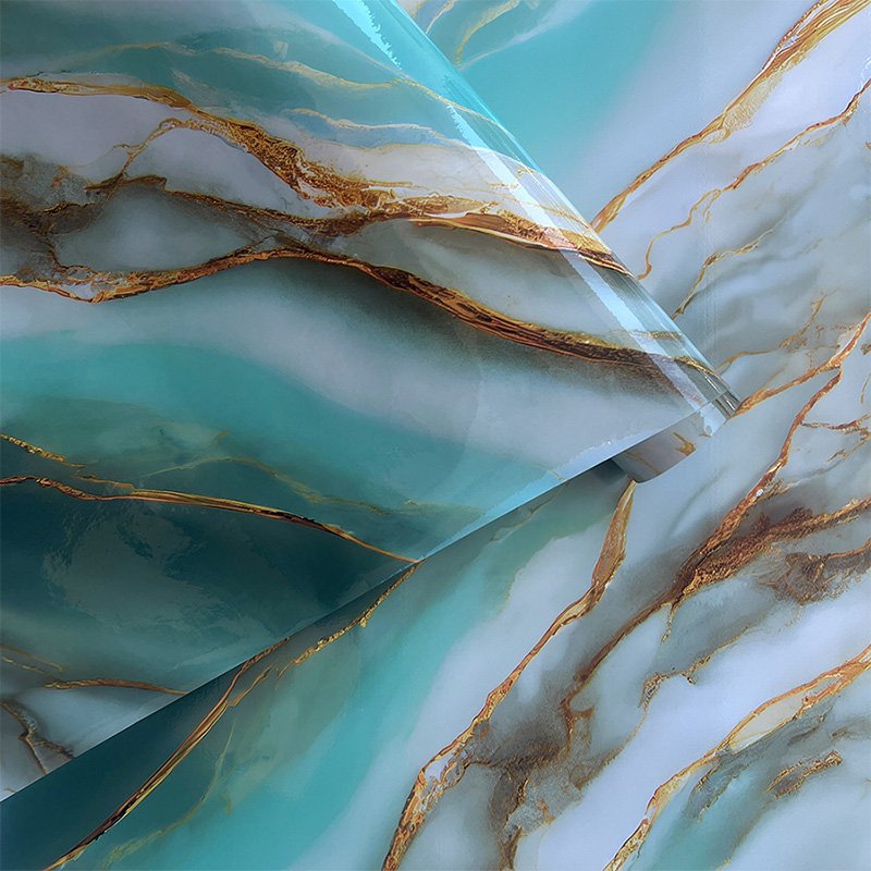 Interior 3d geometric wallpaper peel and stick waterproof wall coating PVC black and green marble wallpapers for living room